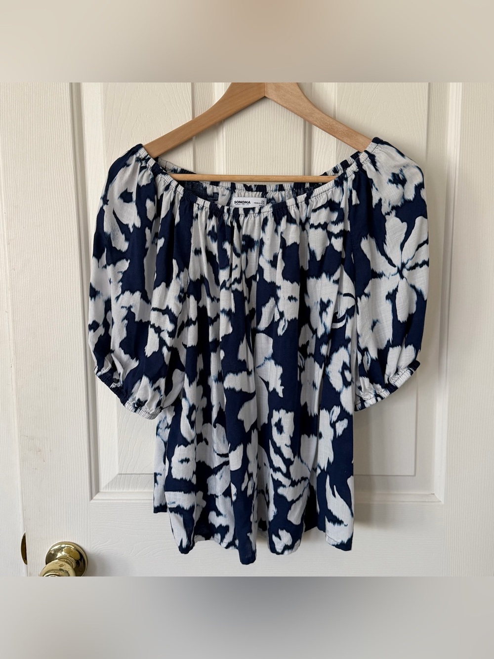 Sonoma Navy & White Floral Off-Shoulder Blouse